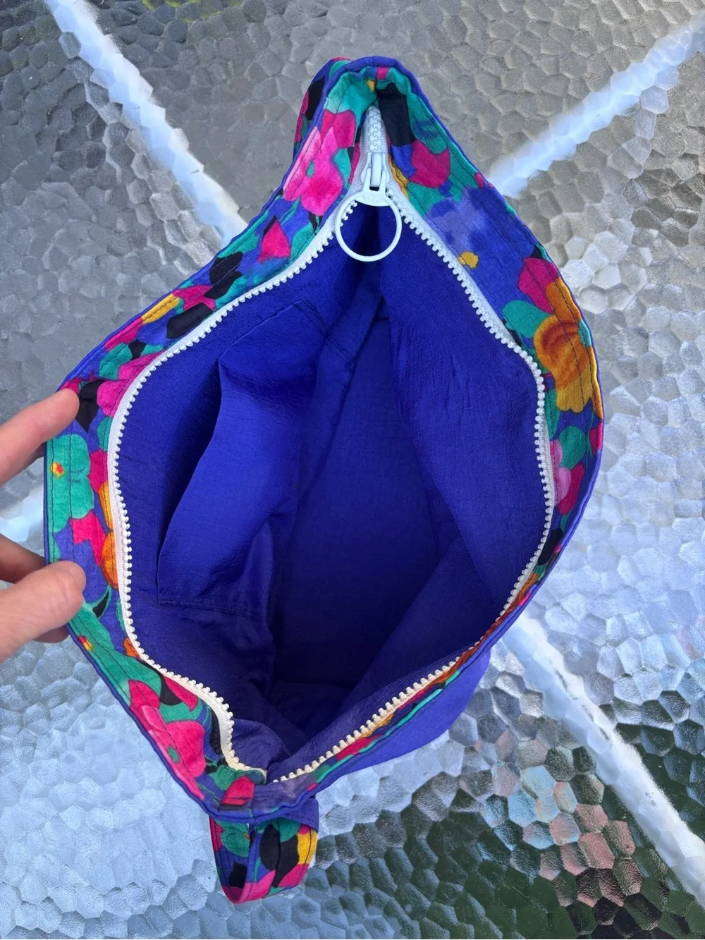 Bechamel Vintage, Vibrant Royal Blue Floral Strap Crossbody Bag